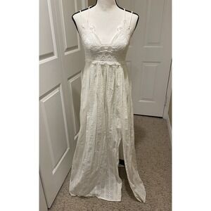 Hummingbird Maxi Dress Women's S Eyelet Lace Fairy Y2K Boho Babydoll Ethereal